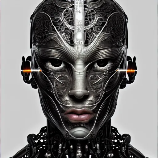 Image similar to ultra realist intricate detailed painting of a single attractive cyborg male, black scales on face and cyborg tech on body, symmetry accurate features, very intricate details, focus, high resolution, 4 k, artstyle alex ries and hiraku tanaka, award winning