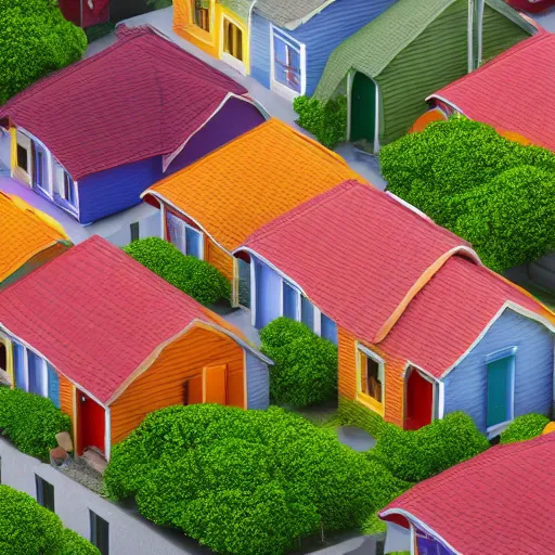 Prompt: plastic sculpture of homes, wide shot, vibrant color details, zbrush, hyper realistic, golden ratio, macro lens, unreal engine, octane render, symmetri