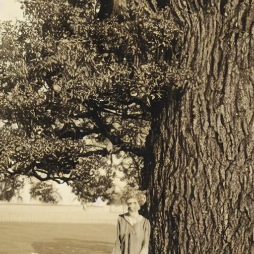 Image similar to a woman standing close to a tree