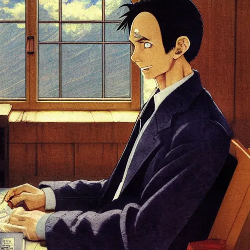 Prompt: anime joseph goebbels by hasui kawase by richard schmid