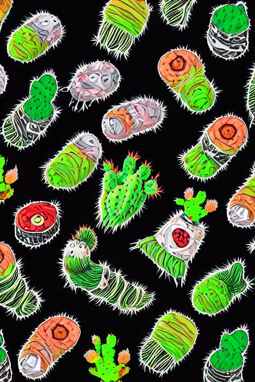 Image similar to creature sushi roots cactus elemental flush of force nature micro world fluo light deepdream