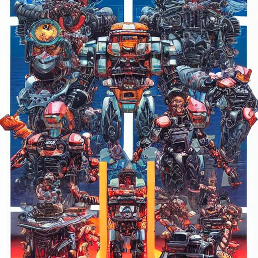 Prompt: portrait of super contra robots, symmetrical, by yoichi hatakenaka, masamune shirow, josan gonzales and dan mumford, ayami kojima, takato yamamoto, barclay shaw, karol bak, yukito kishiro, moebius