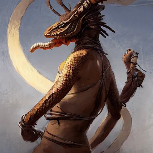 Image similar to a mummy with a snake head, bound on a totem, by greg rutkowski, in the style of magic the gathering