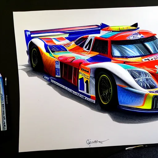 Image similar to Colored pencil art on paper, Race Car, highly detailed, artstation, MasterPiece, Award-Winning, Caran d'Ache Luminance