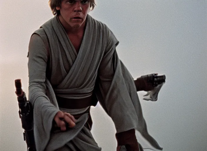 Image similar to stunning detailed portrait of luke skywalker at the new jedi temple. return of the jedi. 1988, Photographed with Leica Summilux-M 24 mm lens, ISO 100, f/8, Portra 400