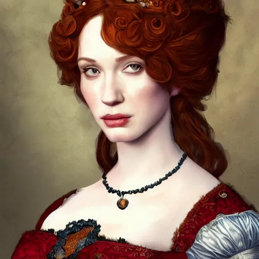 Prompt: a beautiful portrait of christina hendricks as a 1 6 th century noblewoman, fantasy, intricate, elegant, highly detailed, digital painting, artstation, concept art, matte, sharp focus, illustration, luminist and baroque style