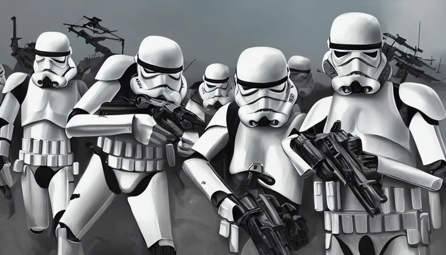 Image similar to digital painting of Stormtroopers during D-Day, hyperdetailed, artstation, cgsociety, 8k