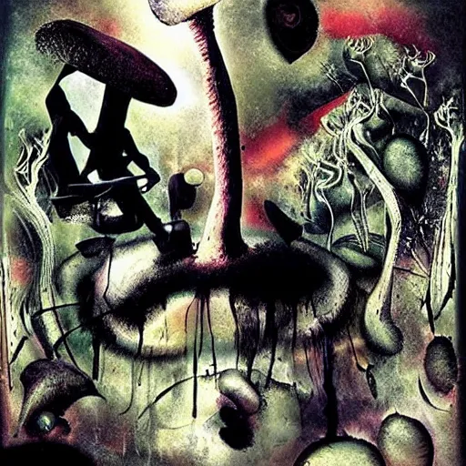 Image similar to psychedelic mushrooms dream, by dave mckean