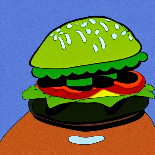 Prompt: nikocado avocado eating a hamburger, in the style of the simpsons