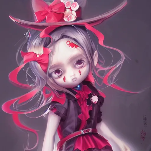 Image similar to Kuromi from Hello Kitty by Stanley Artgerm Lau, WLOP, Rossdraws, James Jean, Andrei Riabovitchev, Marc Simonetti, Yoshitaka Amano, ArtStation, CGSociety,