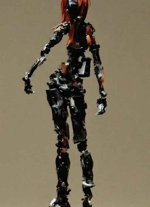 Prompt: a toy figure fashion model girl by Ashley Wood, Yoji Shinkawa, French Impressionism, palette knife strokes