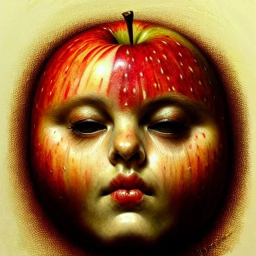 Prompt: apples arranged in the shape of a face, fantasy, intricate, elegant, highly detailed, lifelike, photorealistic, digital painting, artstation, illustration, smooth, sharp focus, art by artem demura, giuseppe arcimboldo