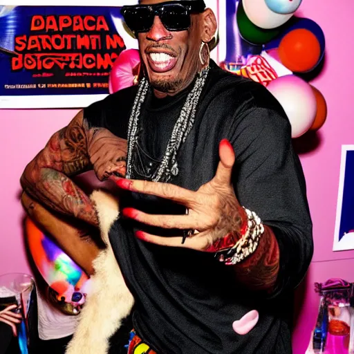Prompt: dennis rodman in an intergalactic party