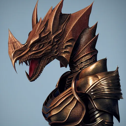 Prompt: stunning bust of a beautiful female knight, but as an anthropomorphic female dragon, well designed cute elegant female robot dragon head, well armored, sharp claws, HD octane render, fantasy, Artstation, Deviantart, Furaffinity