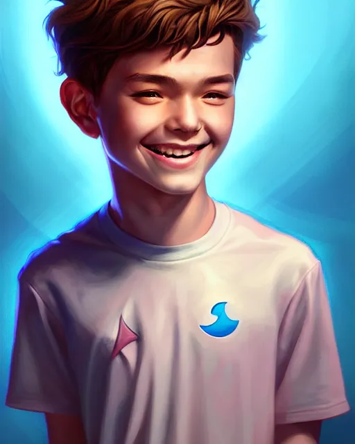 Image similar to digital art, fantasy portrait of a boy with a large smile, by James Jean and by artgerm, by ross tran , ultradetailed, charachter design, concept art, trending on artstation,