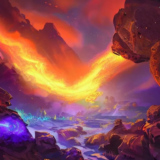 Prompt: giant fiery rocky asteroid rain, meteor shower, hearthstone art style, epic fantasy style art, fantasy epic digital art, epic fantasy card game art