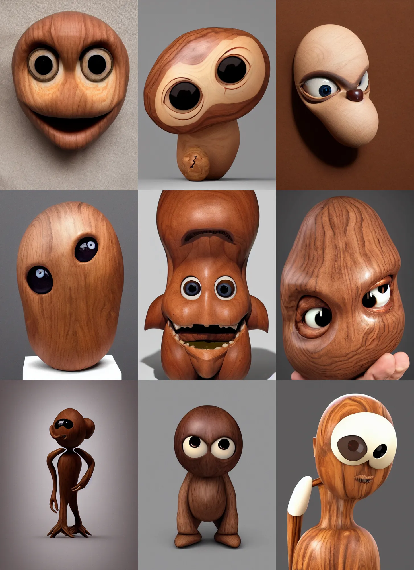 Prompt: a severe large walnut with two severe eyes and a mouth without a nose, white background, artstation, pinterest, detailed product photo, 3 / 4 pose