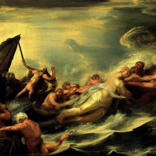 Prompt: pummelling maelstrom evocation in the days of noah!, in the style of titian, detailed, intricate, advanced, 8 k resolution