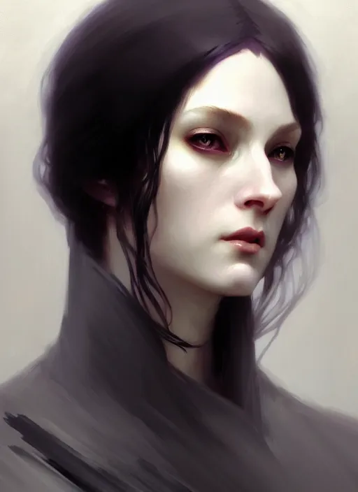 Prompt: character concept portrait of a female wizard with pale skin, dark vibe, intricate, elegant, digital painting, concept art, smooth, sharp focus, illustration, from Metal Gear, by Ruan Jia and Mandy Jurgens and William-Adolphe Bouguereau, Artgerm,