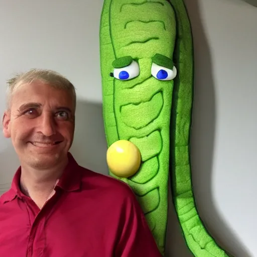 Prompt: a giant string bean with the face of mister bean