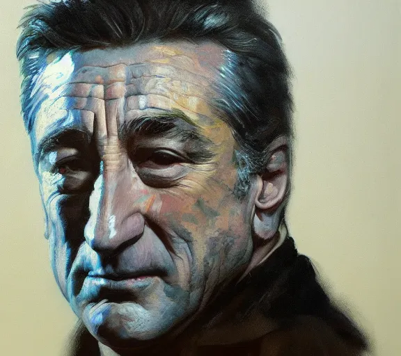 Image similar to a hyper-detailed oil painting of Robert DeNiro by Craig Mullins