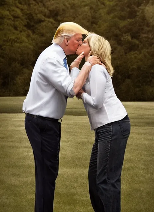 Image similar to beautiful romantic professional photo of two donald trumps kissing.