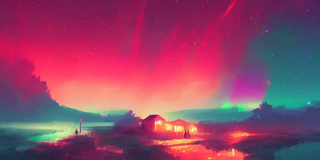 Prompt: aurora lights, Alena Aenami, Artstation