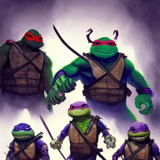 Prompt: a portrait of the ninja turtles by greg rutkowski