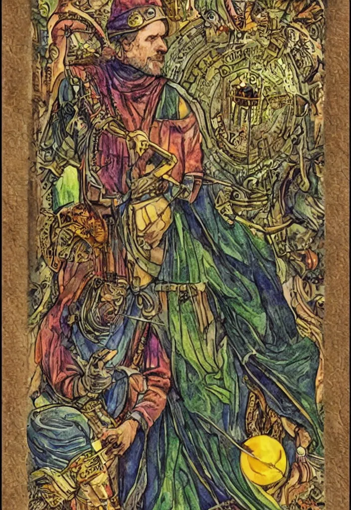 Image similar to Jurgen Schmidhuber on a tarot card tarot major arcana