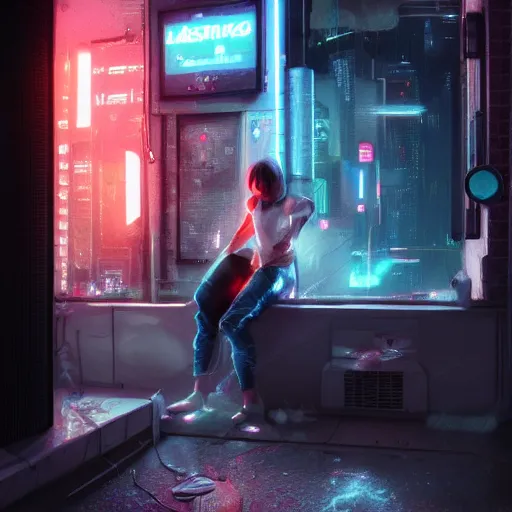 Image similar to step sister stuck in washing machine, art by wlop and artgerm and liam wong, cyberpunk, neon, intricate details, trending on artstation, sharp focus, caustics, octane render, radiant light, 4 k