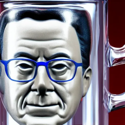 Image similar to stephen colbert face in a clear beer stein, 8 k, ultra realistic details