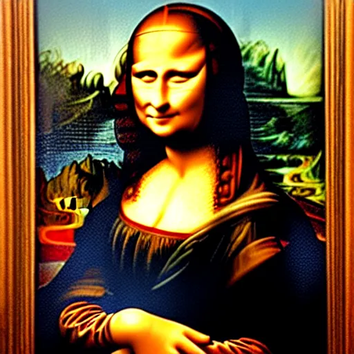 Image similar to mona lisa drawn on a blackboard in a room full of blindfolded people