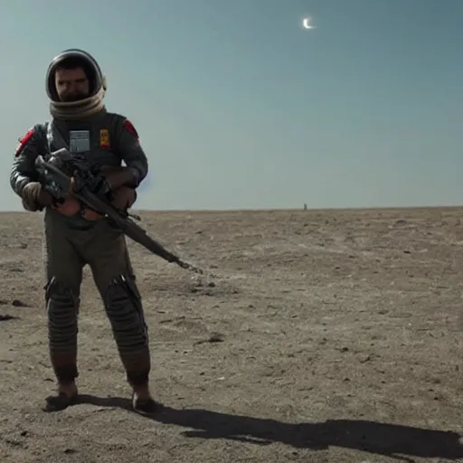 Image similar to kurdish astronaut in a movie directed by christopher nolan, movie still frame, promotional image, imax 7 0 mm footage