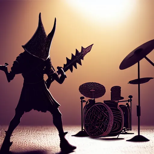 Prompt: Witchking from the lord of the rings playing drums, realism, photo realistic, high quality, misty, hazy, ambient lighting, cinematic lighting, studio quality