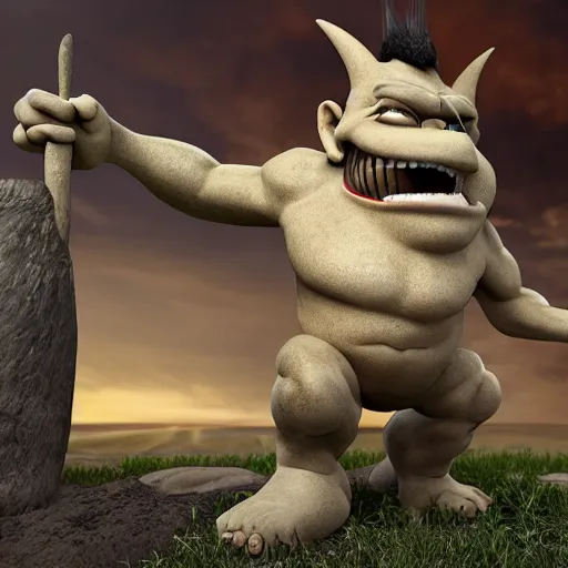 Image similar to an adult troll is shown in the photo. a lot of smiling faces, 8 k, high octane render