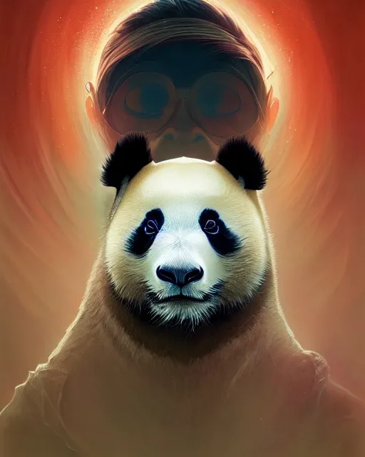 Prompt: highly detailed surreal vfx portrait of a sacred panda, stephen bliss, unreal engine, greg rutkowski, loish, rhads, beeple, makoto shinkai and lois van baarle, ilya kuvshinov, rossdraws, tom bagshaw, alphonse mucha, global illumination, detailed and intricate environment