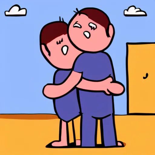 Image similar to cartoon of two man hugging each other