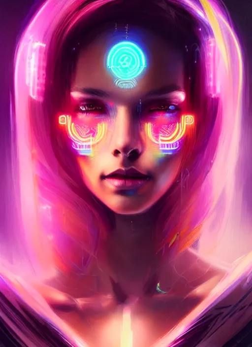 Prompt: portrait of female humanoid with dyed hair, intricate, elegant, cyber neon lights, highly detailed, digital illustration, artstation, pinterest, glamor pose, concept art, smooth, sharp focus, art by artgerm and greg rutkowski