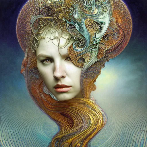 Prompt: queen of jupiter by iris van herpen, alphonse mucha!, zdzisław beksinski!, raymond swanland. highly detailed!, hyper - real, beautiful!