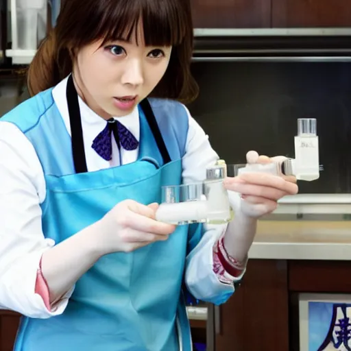 Prompt: Hashimoto Kanna doing chemical experiment