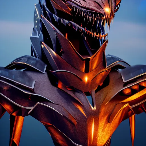 Image similar to chest up bust shot, realistic detailed stunning beautiful armored anthropomorphic humanoid female robot dragon, looking to the side, smooth and streamlined armor and design made of steel, sharp claws and sharp teeth, Slick LEDs, standing on two legs, on the beach during sunset, high quality, cinematic art, sunset lighting, 3D render, 8k, artstation, deviantart, furaffinity