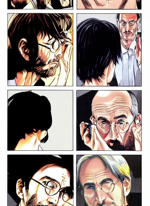 Image similar to steve jobs revealing the iphone as manga, 8 k, color, by katsuhiro otomo and hiroya oku and makoto yukimura