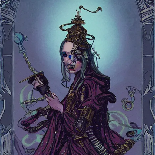 Image similar to an ethereal steampunk sith princess, grimdank tarot card by james jean and steven belledin