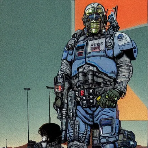 Image similar to sci - fi, dystopian bounty hunter, art by otomo