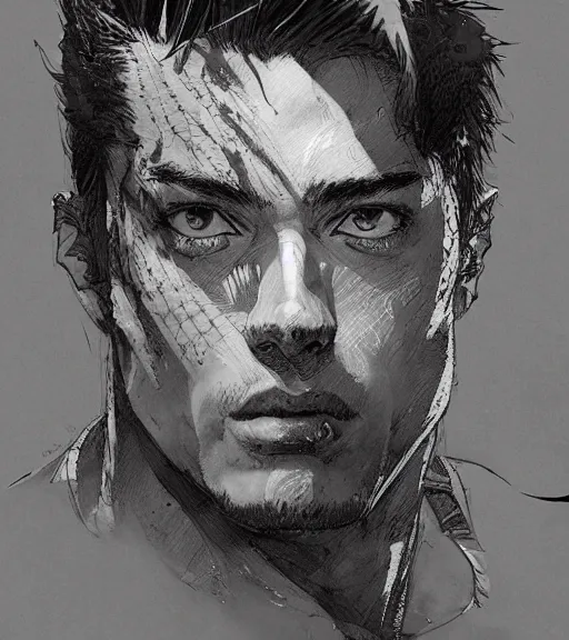 Image similar to portrait of anime zyzz, pen and ink, intricate line drawings, by craig mullins, ruan jia, kentaro miura, greg rutkowski, loundraw