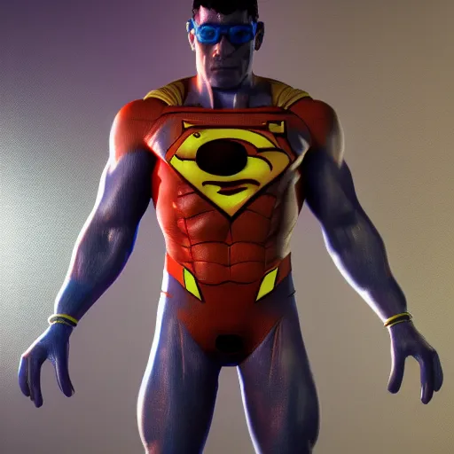 Image similar to A photorealistic of Super hero The Invincible, realism, texture, radiant colors, fantasy, trending on artstation, volumetric lighting, micro details, 3d sculpture, ray tracing, 8k