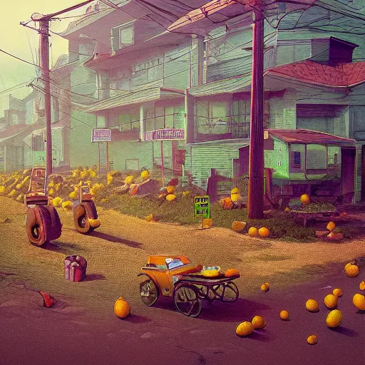 Image similar to “the existence of lemons by Simon Stalenhag, trending on artstation, 8k, octane rendered, highly detailed”