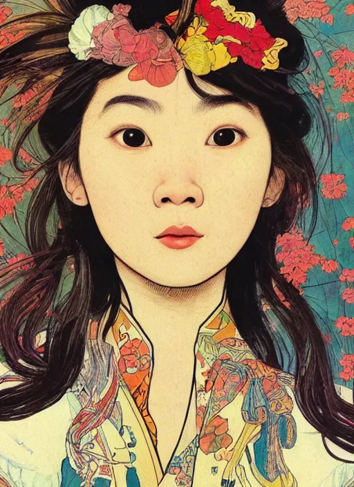 Prompt: colourful upper half portrait of an asian girl with proportions in the style of jack davis - presented in magazine collage style, art by hsiao - ron cheng & alphonse mucha, magazine collage, highly detailed, caricature, caricature, caricature digital painting, concept art, ray tracing, illustration, smooth, sharp focus, intricate, symmetry, pinterest, behance, artstation