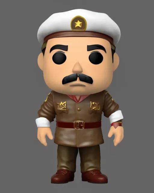 Prompt: full body 3d render of joseph stalin as a funko pop, studio lighting, white background, blender, trending on artstation, 8k, highly detailed