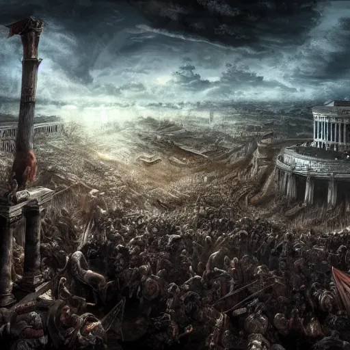 Image similar to barbarian sack of Rome, last day on earth, dynamic lighting, cinematic, establishing shot, extremely high detail, shining, photo realistic, cinematic lighting, intricate line drawings, 8k resolution